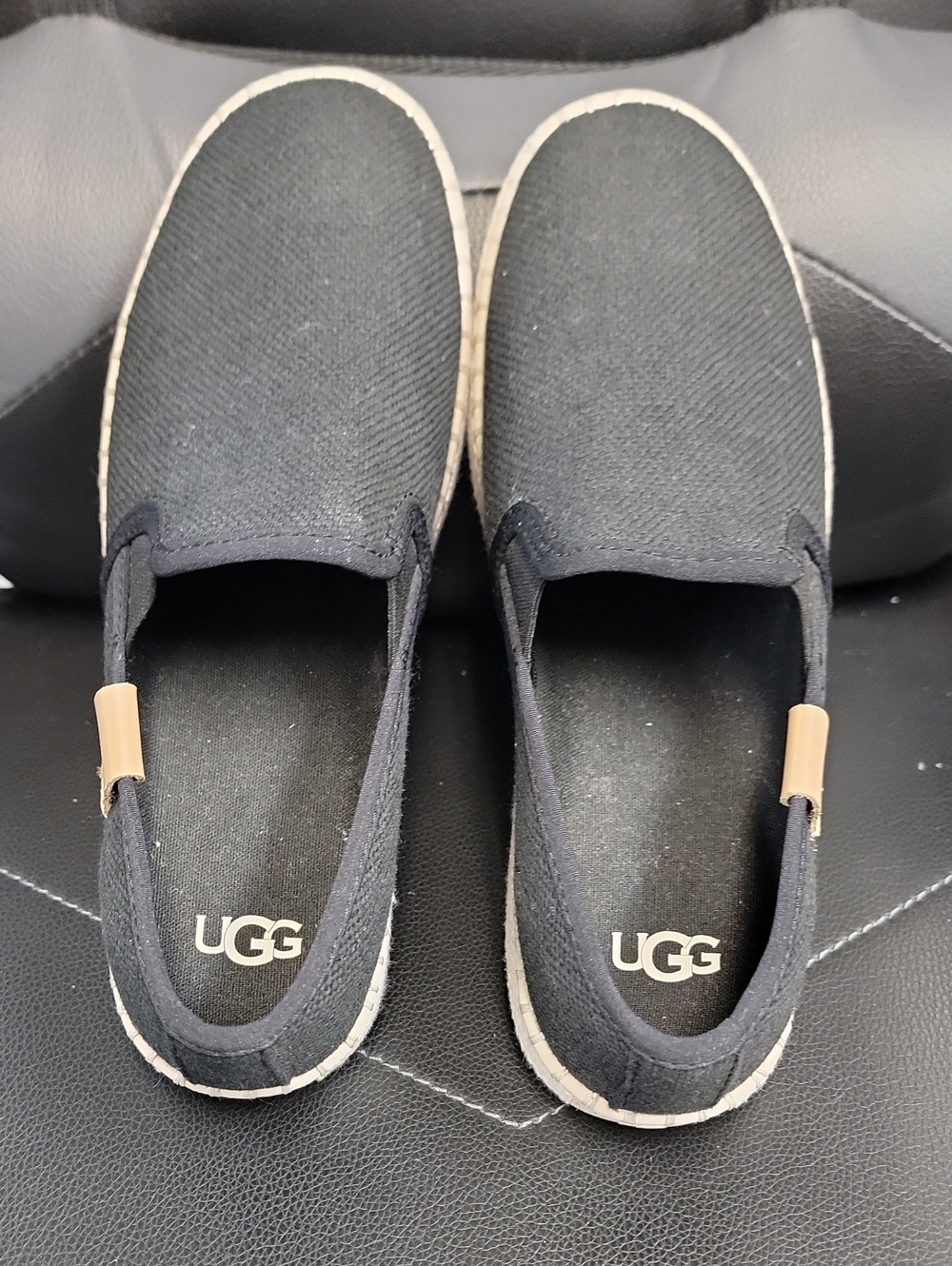 UGG Men’s Black Canvas Slip-On Loafers with Tan Accent